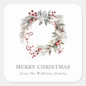 素朴なシルバー冬の花のリース スクエアシール (正面)