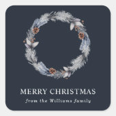 素朴なシルバー ブルーの冬の花輪のリース スクエアシール (正面)