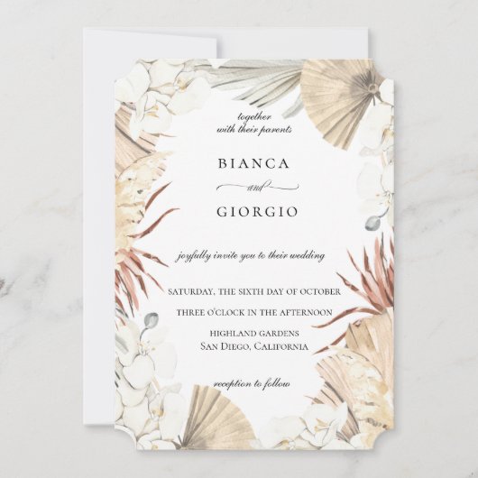 素朴なジャングルの葉のフレーム ウェディング招待状 招待状 (正面)