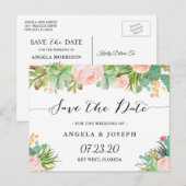 素朴なジューシーなサボテンの花のデザイン Save the Date 案内ポストカード (正面/裏面)