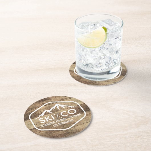 素朴なスキー山の蒸気船のコロラド州の木製の一見 ラウンドペーパーコースター (インサイチュ)