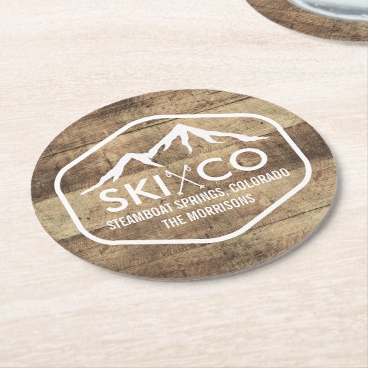 素朴なスキー山の蒸気船のコロラド州の木製の一見 ラウンドペーパーコースター (アングル)