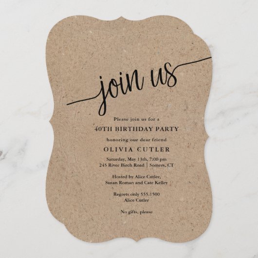 素朴なスクリプトクラフト ご一緒しましょう どんな行事にも 招待状 (正面/裏面)