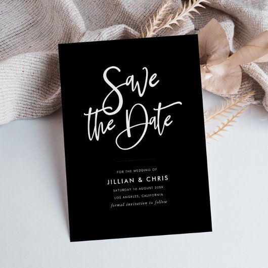 素朴なスクリプト黒の日付カードを保存 招待状