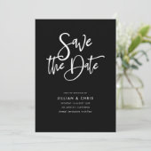 素朴なスクリプト黒の日付カードを保存 招待状 (スタンド正面)