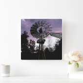 素朴なスケッチされた古い風車 スクエア壁時計 (ホーム)