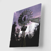 素朴なスケッチされた古い風車 スクエア壁時計 (傾斜)