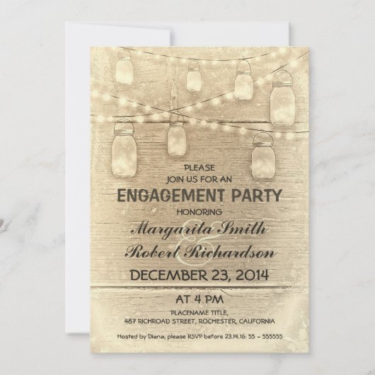 素朴なスタイリッシュメイスン・ジャース婚約パーティ 招待状 (正面)