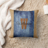 素朴なスタイルの青いデニムおよびバーラップの効果 クッション (ブランケット)