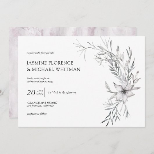 素朴なステンシルボタニックスの優雅な結婚式の招待状 招待状 (正面/裏面)