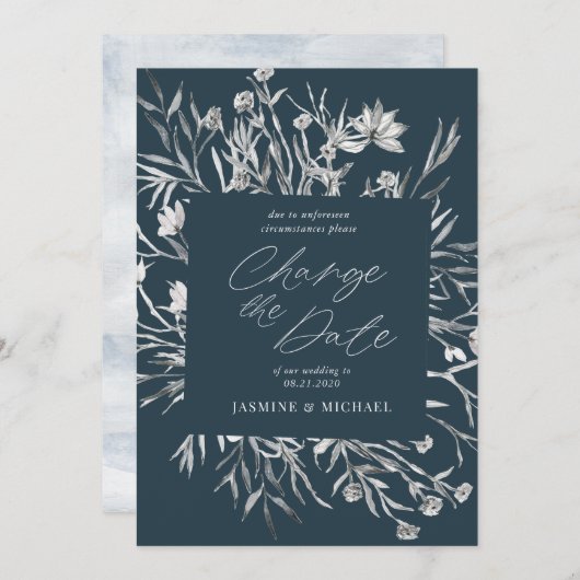 素朴なステンシル植物のデザイン  日付を変更する 招待状 (正面/裏面)