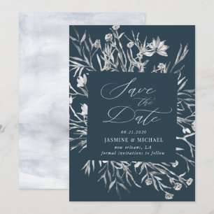 素朴なステンシル植物 Save the Date 招待状
