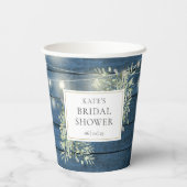 素朴なストリングライトとグリーンが生い茂るブライダルシャワー 紙コップ (裏面)