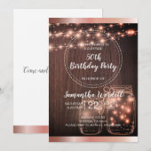 素朴なストリングライト メイソンジャー ローズゴールド 招待状 (正面/裏面)