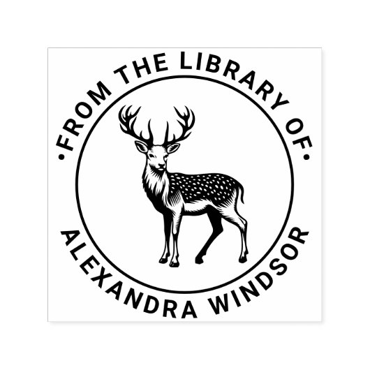 素朴なスポット鹿 チタルのための図書館の本の名前 セルフインキングスタンプ (デザイン)