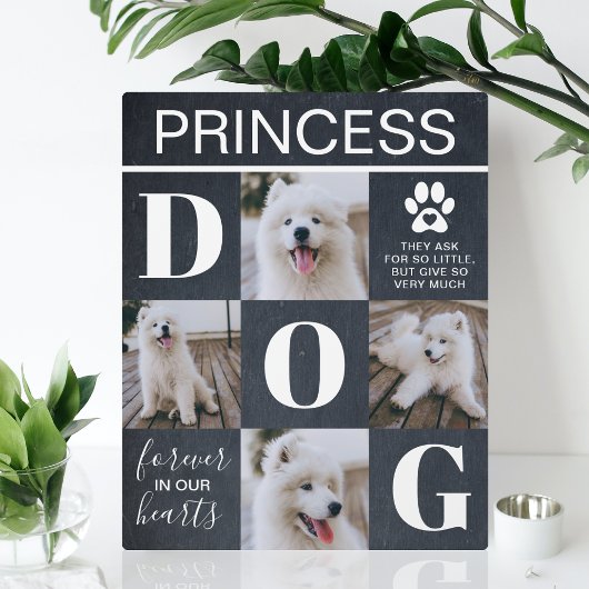 素朴なスレートの犬のメモリアル 4枚の写真 フォトプラーク