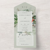 素朴なセージの冬のホーリー&パインのディナーではありません オールインワン招待状 (内側)