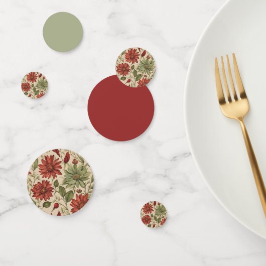 素朴なセージグリーンとバーガンディレッドの花のオータム コンフェッティ (グループ)