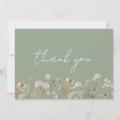 素朴なセージグリーンの野生の花のブライズシャワー サンキューカード (正面)