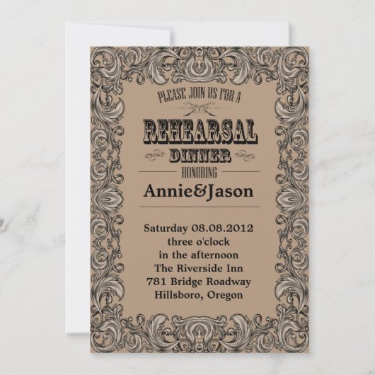 素朴なタイポグラフィー ウェスタン カントリー ウェディング 招待状 (正面)