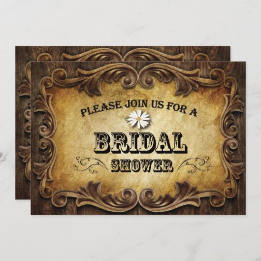 素朴なタイポグラフィ西部の田舎の結婚式 招待状 (正面/裏面)