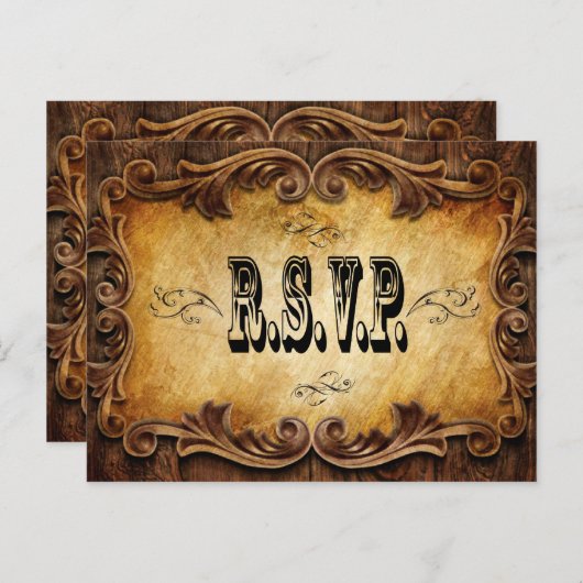 素朴なタイポグラフィ西部の田舎の結婚式rsvp インビテーションポストカード (正面/裏面)
