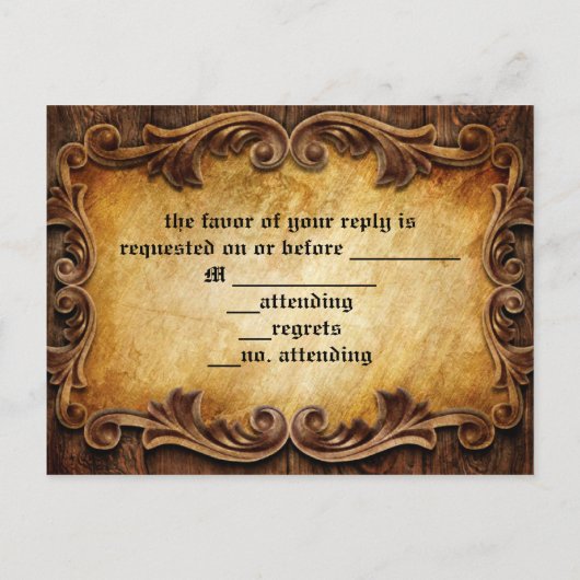 素朴なタイポグラフィ西部の田舎の結婚式rsvp インビテーションポストカード (裏面)