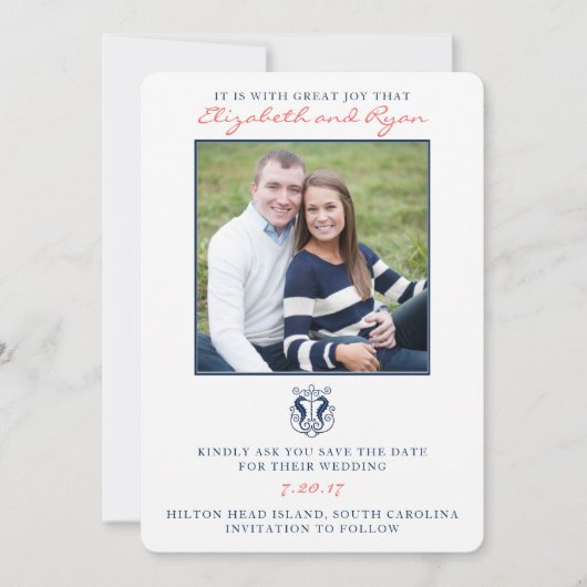 素朴なタツノオトシゴの保存日付の写真カード セーブザデート (正面)