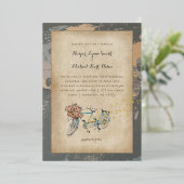 素朴なタンデム自転車結婚世界地図のホイル 箔招待状 (立ち正面)