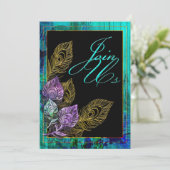 素朴なターコイズの木および孔雀の羽 招待状 (スタンド正面)