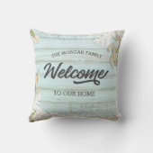 素朴なターコイズフローラウェルカムファミリースローピル クッション (裏面)