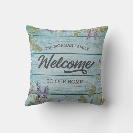 素朴なターコイズフローラウェルカムファミリー クッション (裏面)