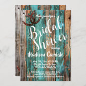 素朴なターコイズブルーの納屋の木の馬蹄型の結婚前お茶会 招待状 (正面/裏面)