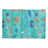 素朴なターコイズ色の木 & 海の仲間たち ファンシー 枕カバー (裏面)