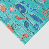 素朴なターコイズ色の木 & 海の仲間たち ファンシー 薄葉紙 (詳細)