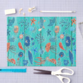 素朴なターコイズ色の木 & 海の仲間たち ファンシー 薄葉紙 (クラフト)