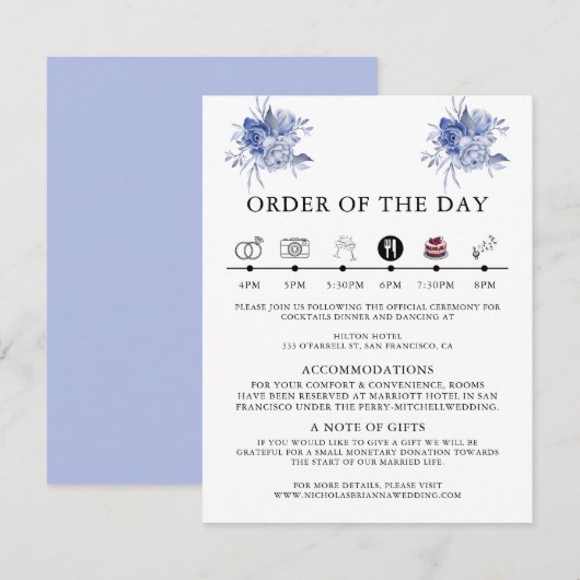 素朴なダスティーブルーのバラとその他の花 エンクロージャーカード (正面/裏面)