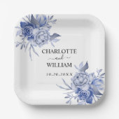 素朴なダスティーブルーのバラとその他の花 ペーパープレート (正面)