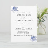 素朴なダスティーブルーのバラとその他の花 招待状 (スタンド正面)