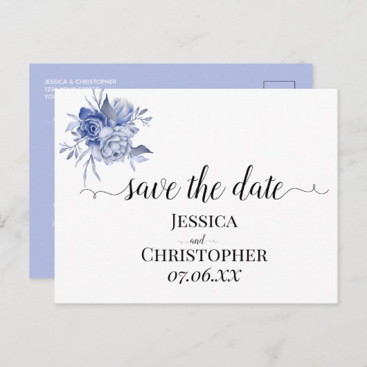 素朴なダスティーブルーのバラとその他の花 案内ポストカード (正面/裏面)