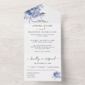 素朴なダスティーブルーのバラやその他の花 オールインワン招待状 (内側)