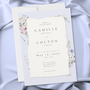 素朴なダスティーブルーのロマンチックな野の花の結婚式 招待状