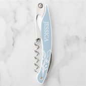 素朴なダスティーブルーのワインボトルオープナー ソムリエナイフ (正面)