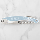 素朴なダスティーブルーのワインボトルオープナー ソムリエナイフ (正面)