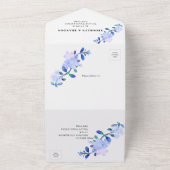 素朴なダスティーブルーの水彩画風の花と葉 オールインワン招待状 (外側)