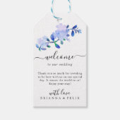 素朴なダスティーブルーの水彩画風の花と葉 ギフトタグ (正面)