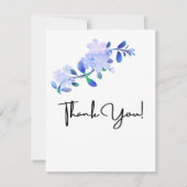 素朴なダスティーブルーの水彩画風の花と葉 サンキューカード (正面)