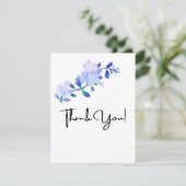 素朴なダスティーブルーの水彩画風の花と葉 サンキューカード (スタンド正面)