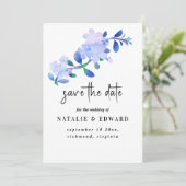 素朴なダスティーブルーの水彩画風の花と葉 セーブザデート (スタンド正面)