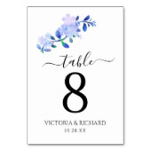 素朴なダスティーブルーの水彩画風の花と葉 テーブルナンバー (裏面)